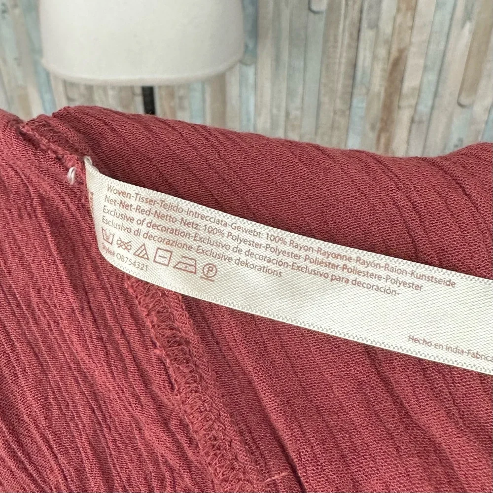 Free People S Red Gauze Embroidered Balloon Sleeve Ella Bodysuit Top Blouse Boho